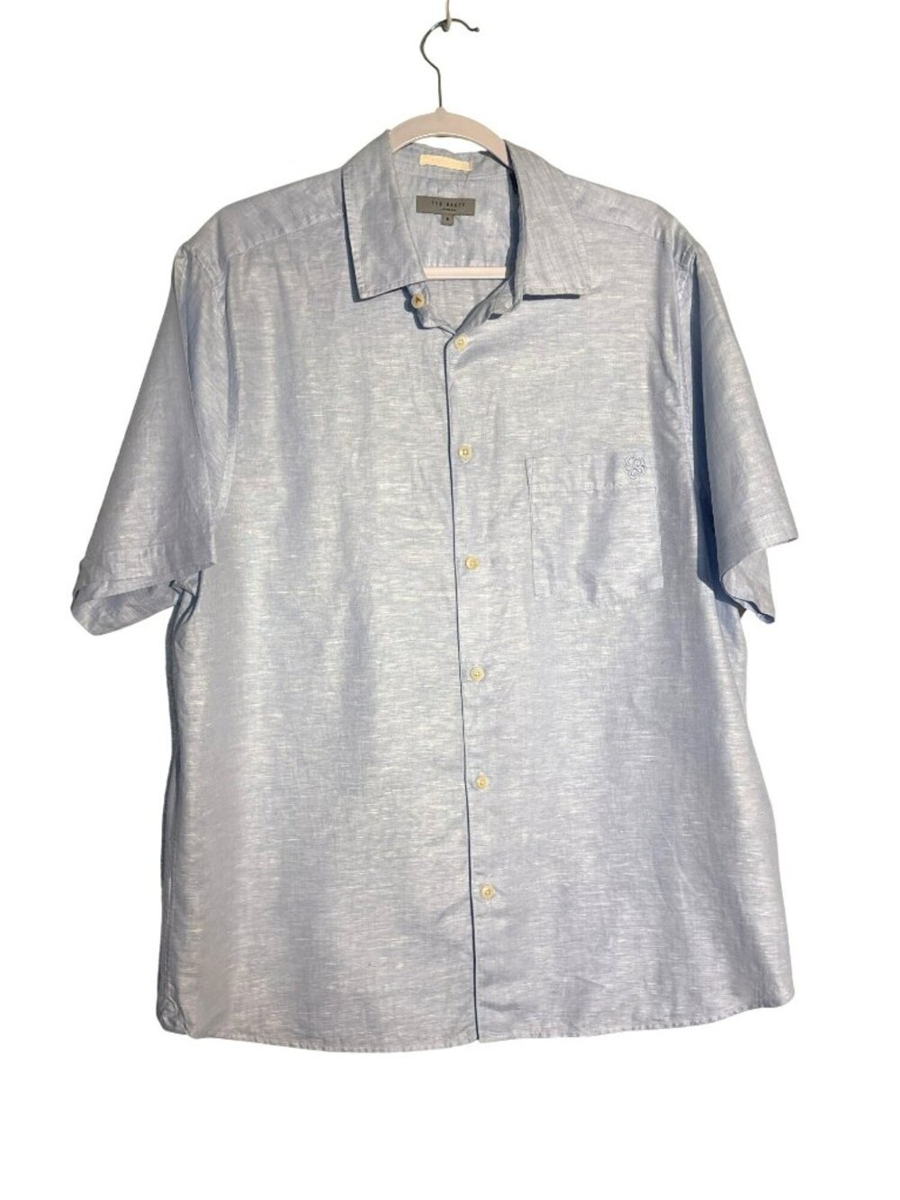 Ted Baker London Light Blue Linen-Cotton Short Sleeve Shirt Size 6